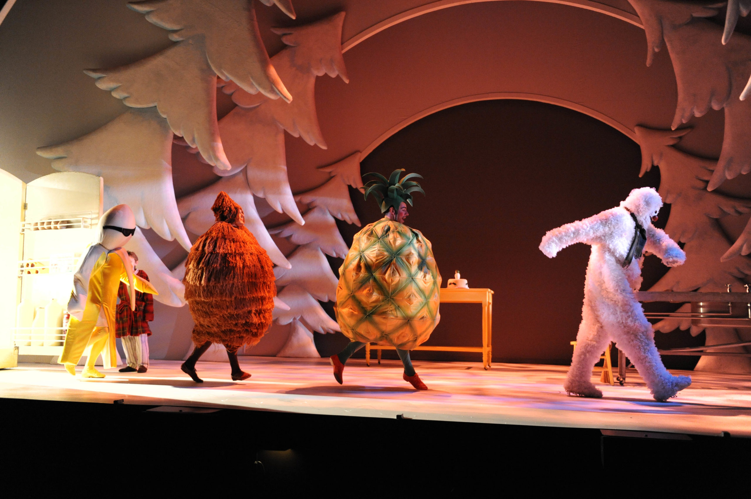 Pineapple, Coconut and banana dancing with The Snowman