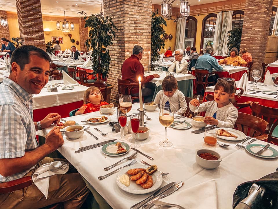 Sitting in a restaurant in the Princesa Yaiza. Family dinner time