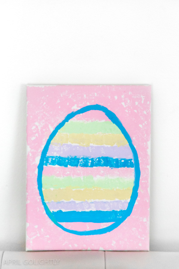 Easter egg painted on to a canvas block in pastel colours