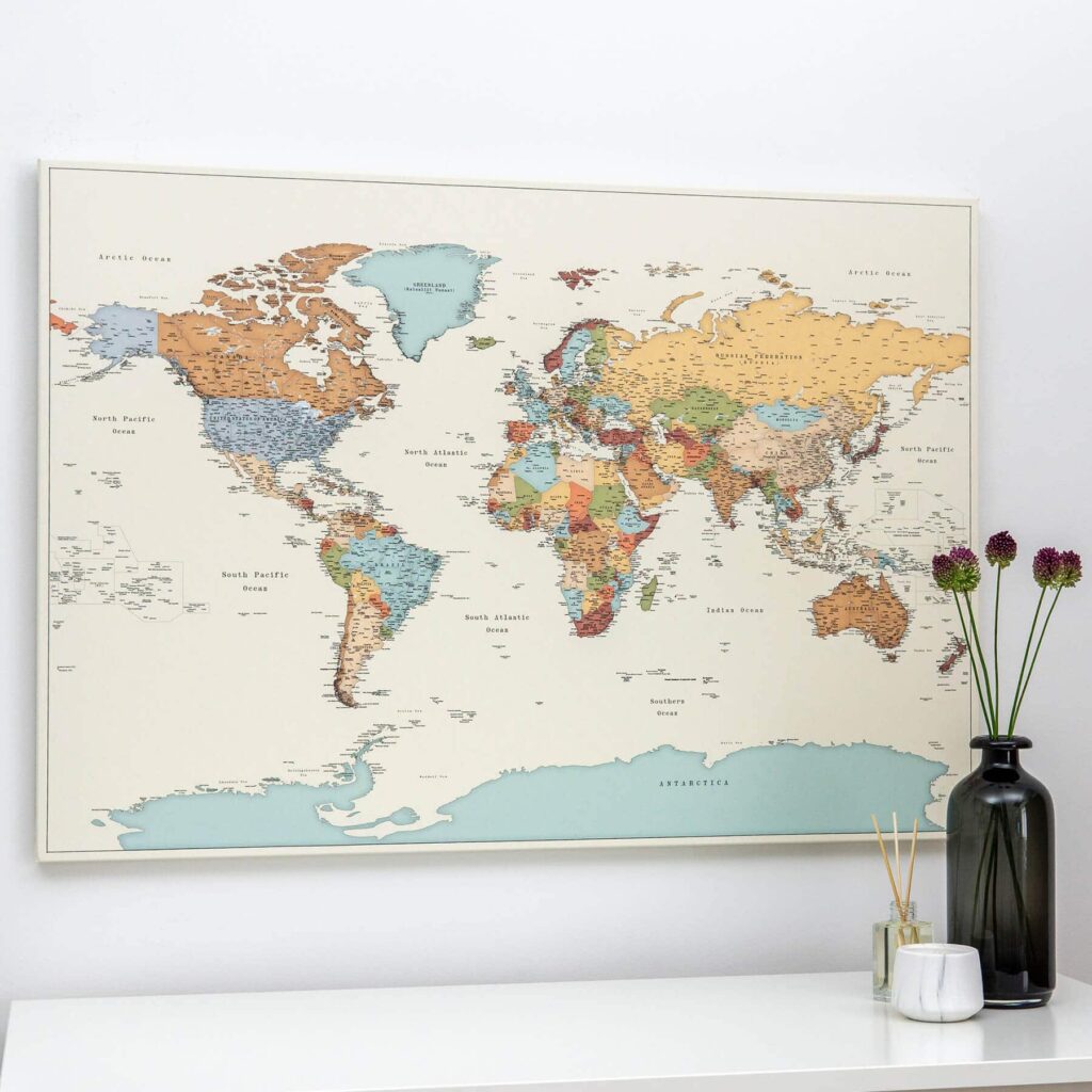 large colourful map of the world 