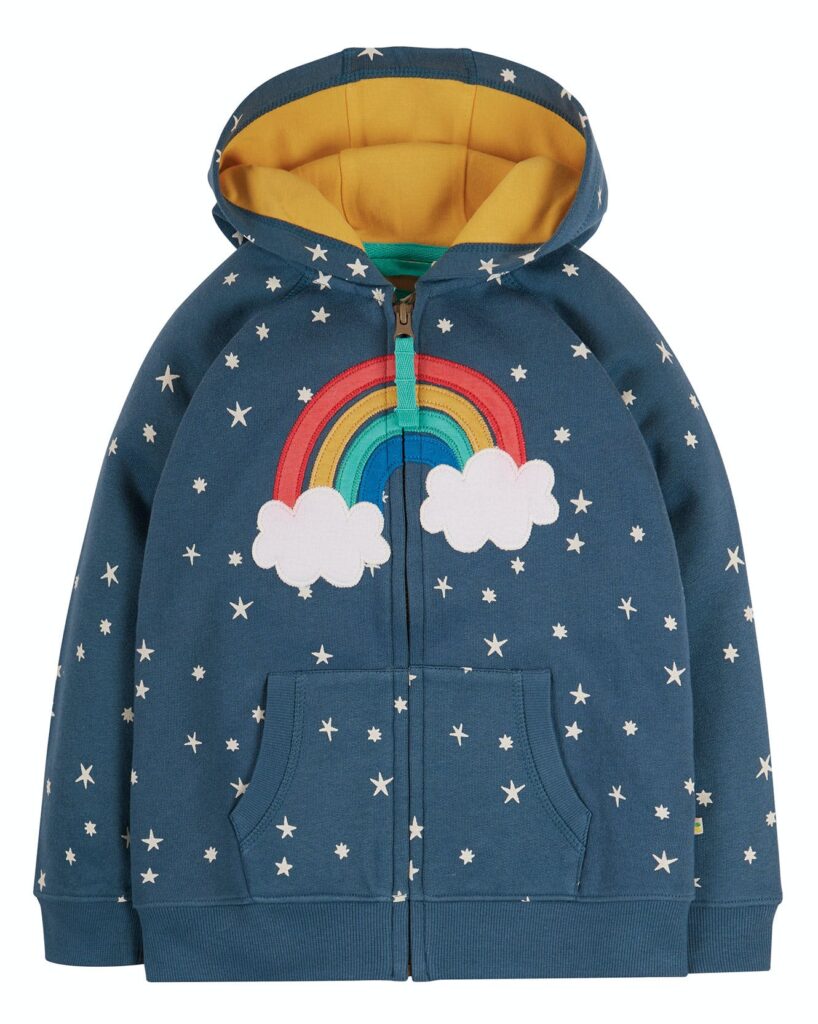 Girls navy hoodie with rainbow on the front