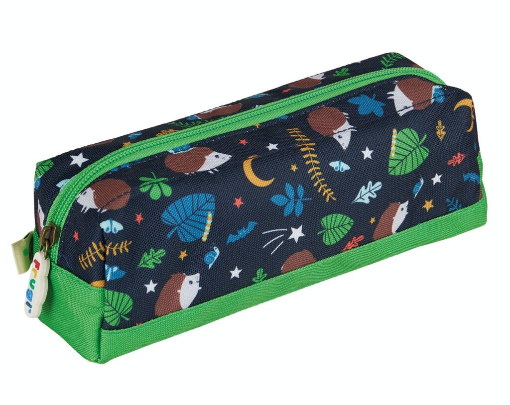 Navy pencil case with hedgehogs