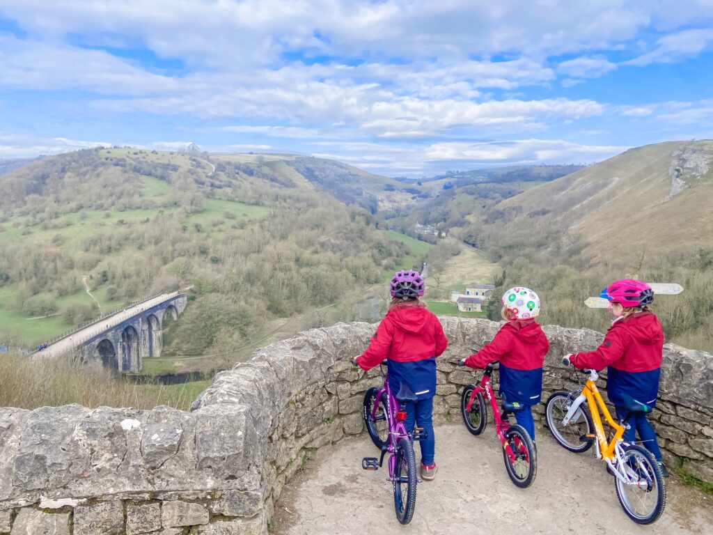 Cycling the Monsal Trail in the Peak District - 3 girls on bikes