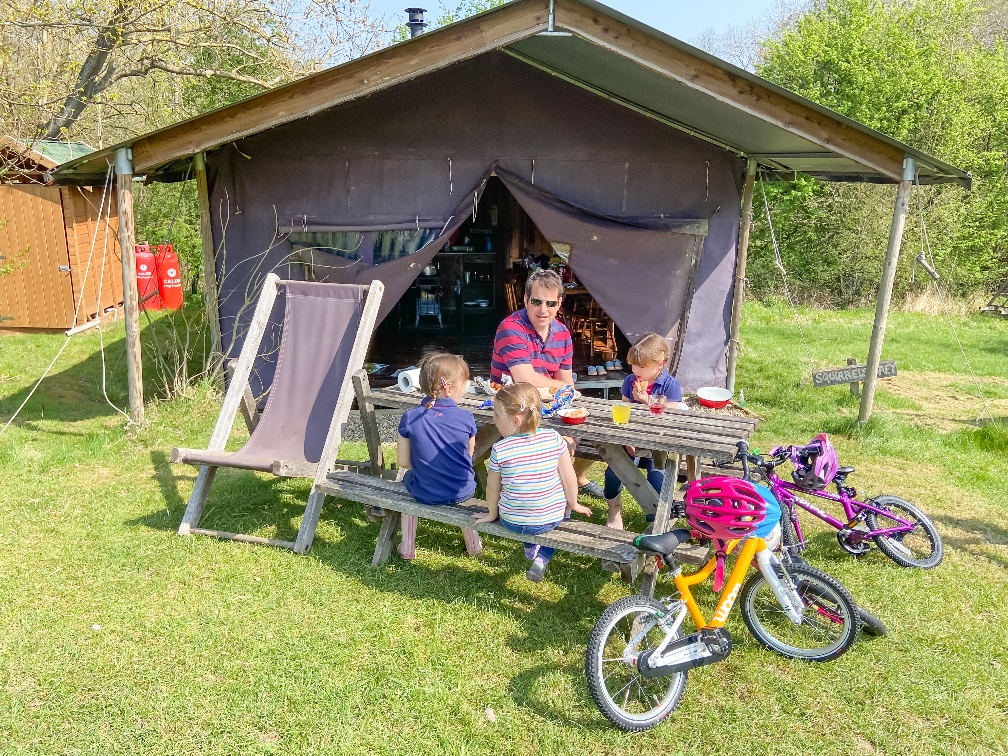 Glamping in Bedfordshire Featherdown lunch time outside