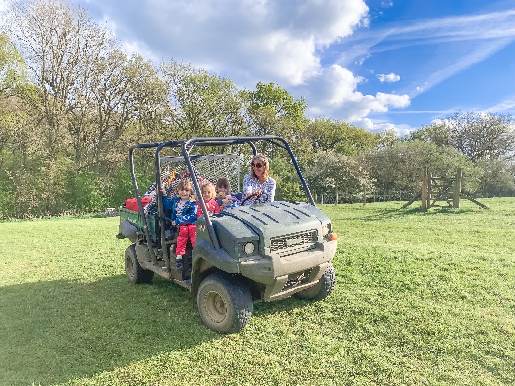 Glamping in Bedfordshire FAetherdown buggy to take all our stuff to the lodge