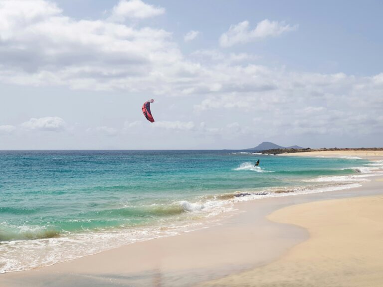 A kitesurfer at a beach in Cape Verde
